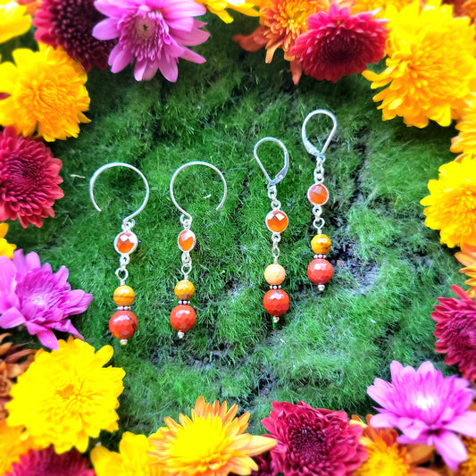 Carnelian, Mookite and Jasper Sterling Silver earrings