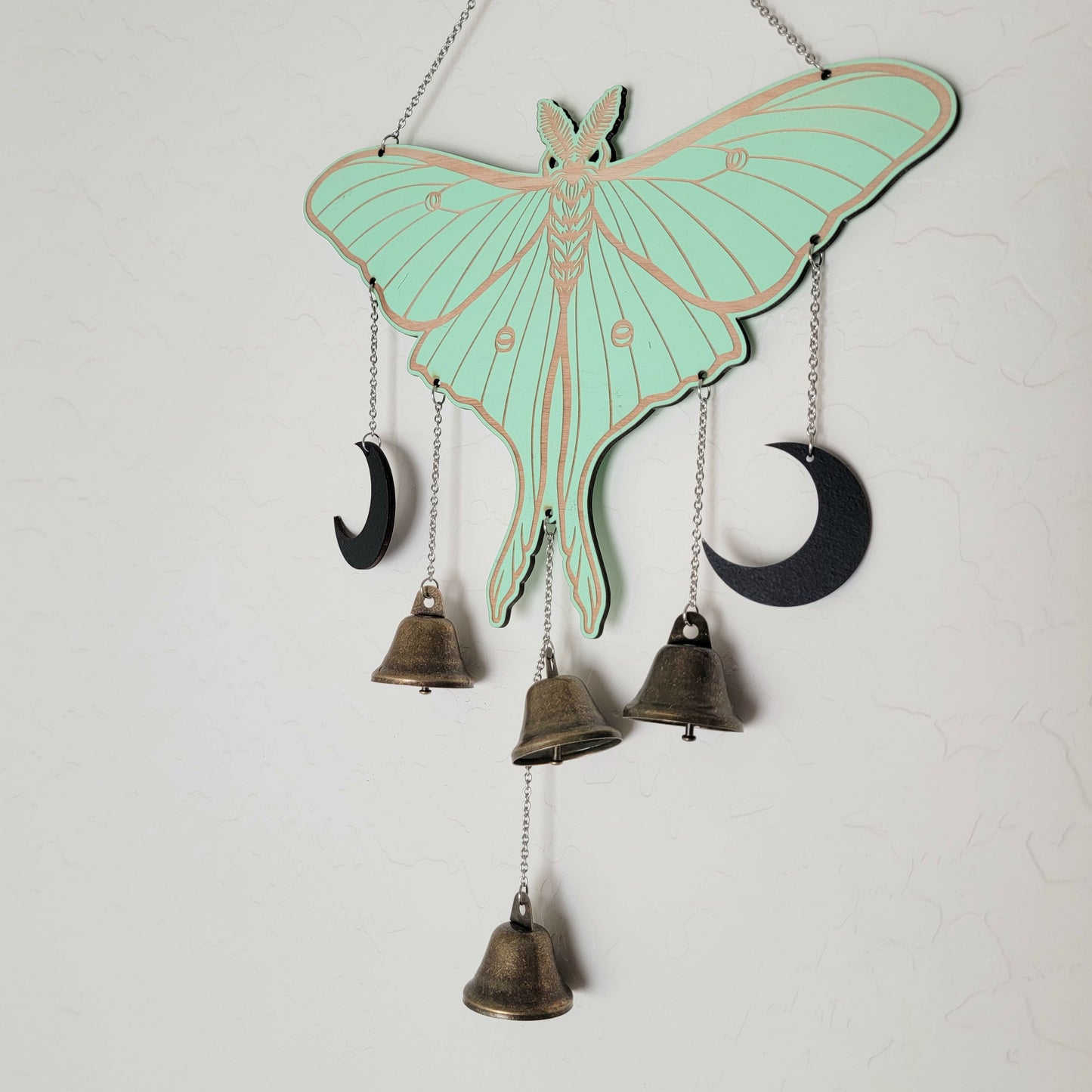 Luna Moth Witch Bells wood wall decor hanging |Wood Wall art | Witchy decor | Moth Decor | Altar