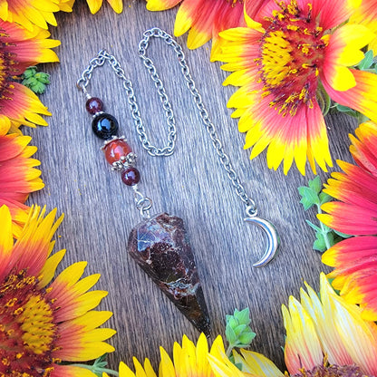 Garnet moon Pendulum | Carnelian | Sardonyx | divination | scying | dowsing | banded agate