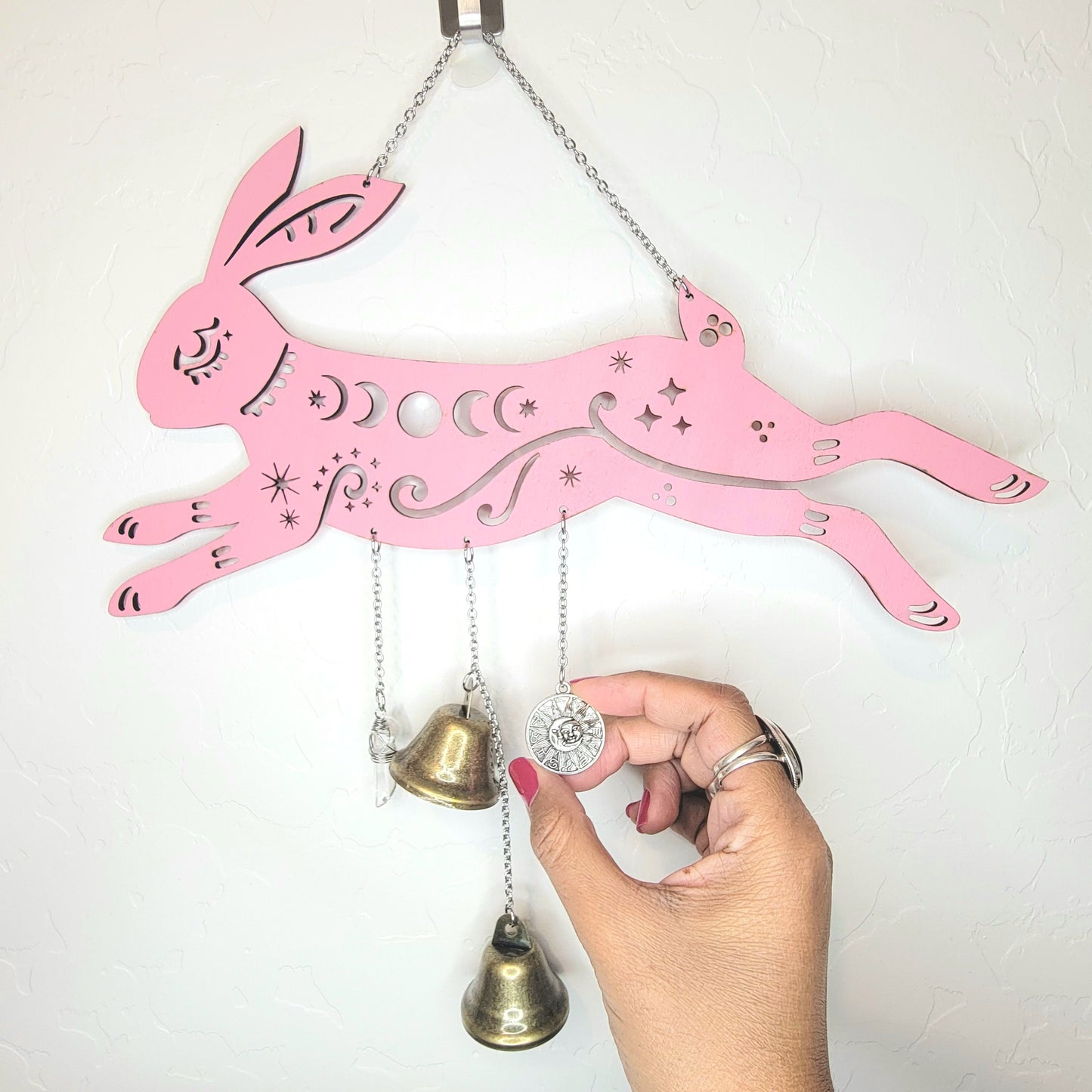 Bunny Witch Bells wood wall decor hanging |Wood Wall art | Witchy decor | Bunny Decor | Ostara Spring Altar | Easter| Halloween | Samhain