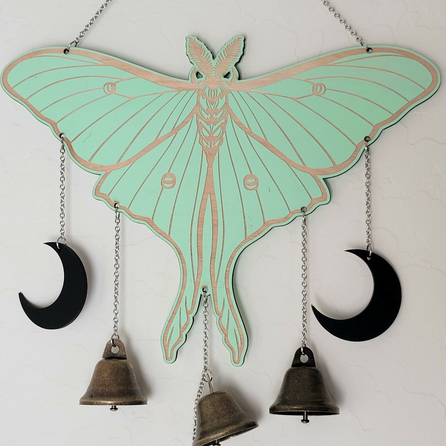 Luna Moth Witch Bells wood wall decor hanging |Wood Wall art | Witchy decor | Moth Decor | Altar