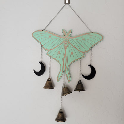 Luna Moth Witch Bells wood wall decor hanging |Wood Wall art | Witchy decor | Moth Decor | Altar