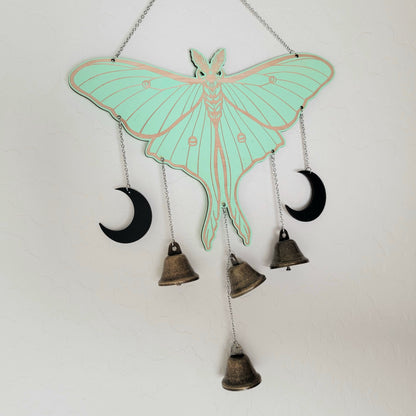 Luna Moth Witch Bells wood wall decor hanging |Wood Wall art | Witchy decor | Moth Decor | Altar