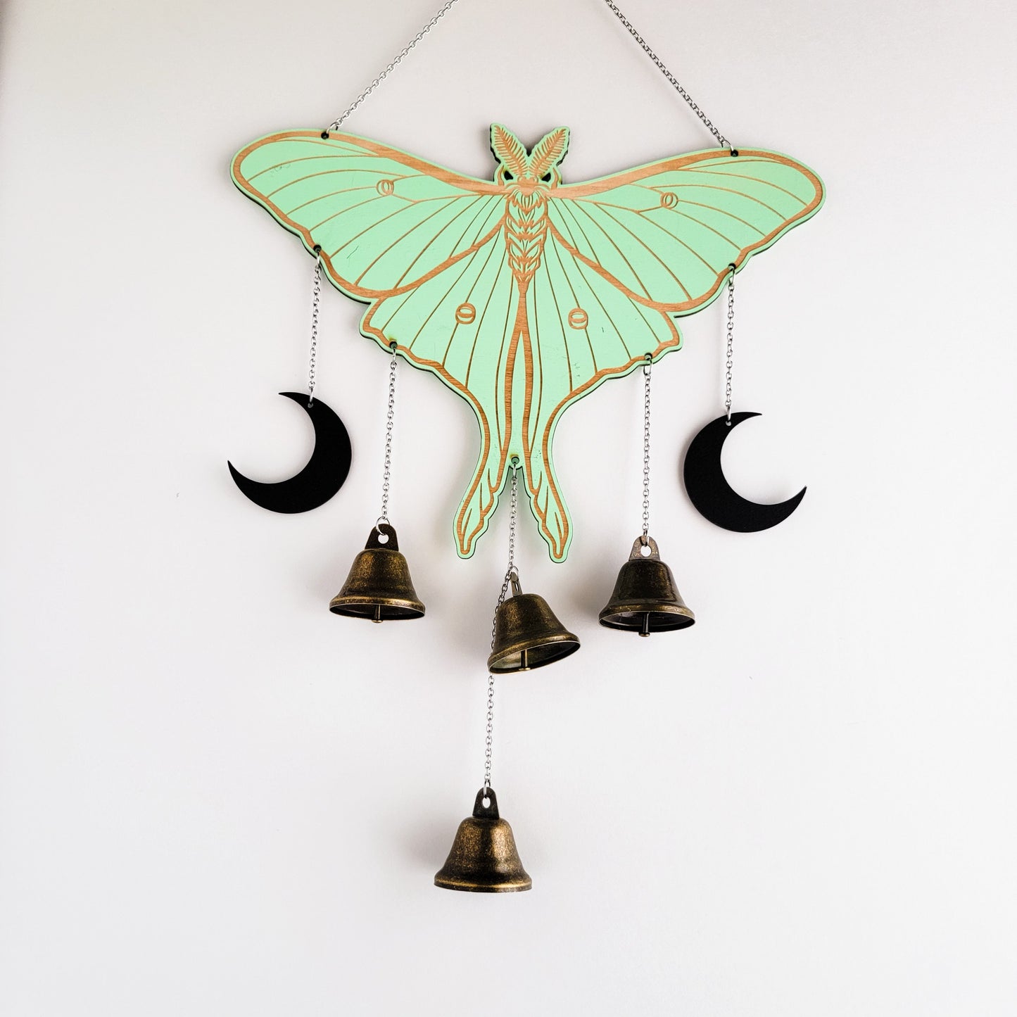 Luna Moth Witch Bells wood wall decor hanging |Wood Wall art | Witchy decor | Moth Decor | Altar