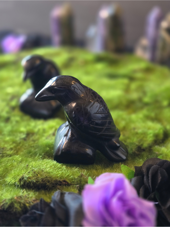Hand Carved Obsidian Raven | Guardian of Wisdom & Intuition