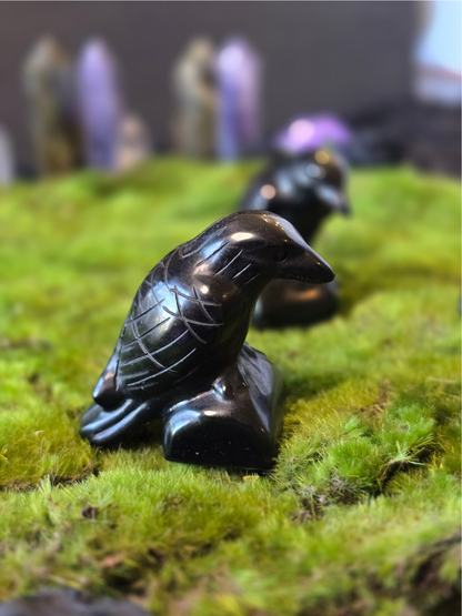 Hand Carved Obsidian Raven | Guardian of Wisdom & Intuition