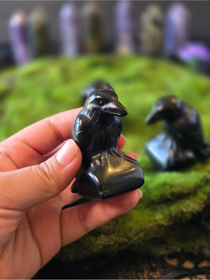 Hand Carved Obsidian Raven | Guardian of Wisdom & Intuition