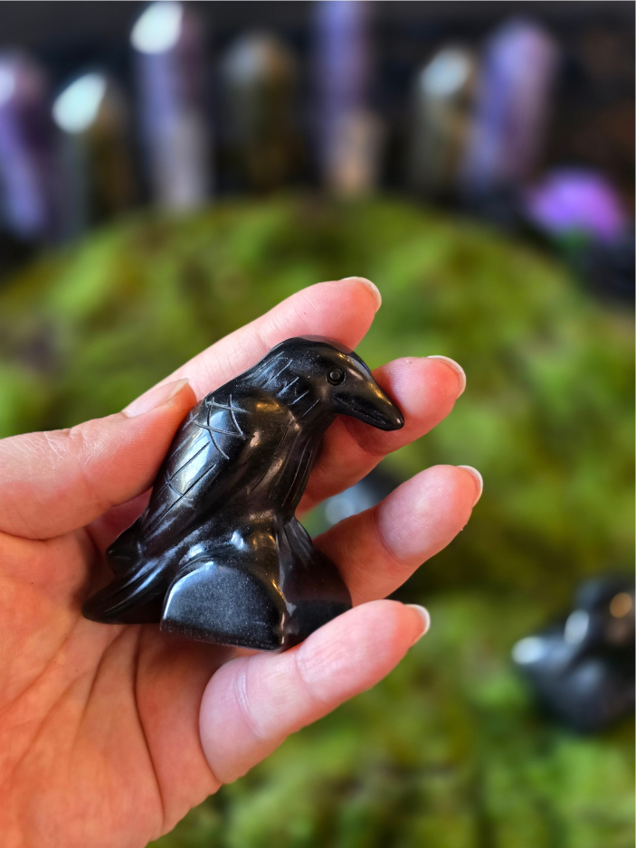 Hand Carved Obsidian Raven | Guardian of Wisdom & Intuition