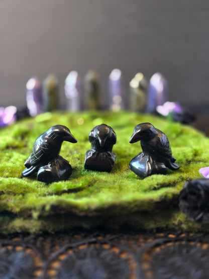 Hand Carved Obsidian Raven | Guardian of Wisdom & Intuition