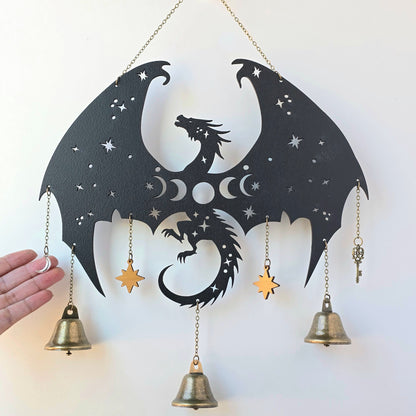 Dragon Witch Bells | wood wall decor hanging |Wood Wall art | Witchy decor | altar | hanging bells