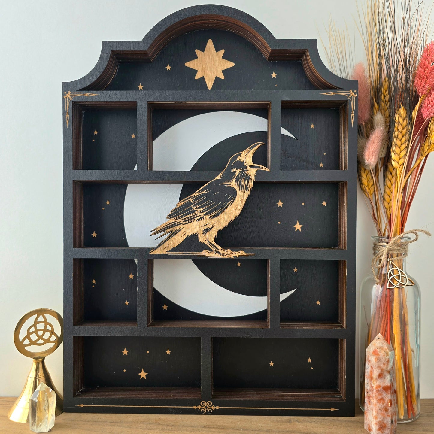 Wooden Raven Apothecary Shelf | Crystal Shelf | display | crystal storage | crystal shelves