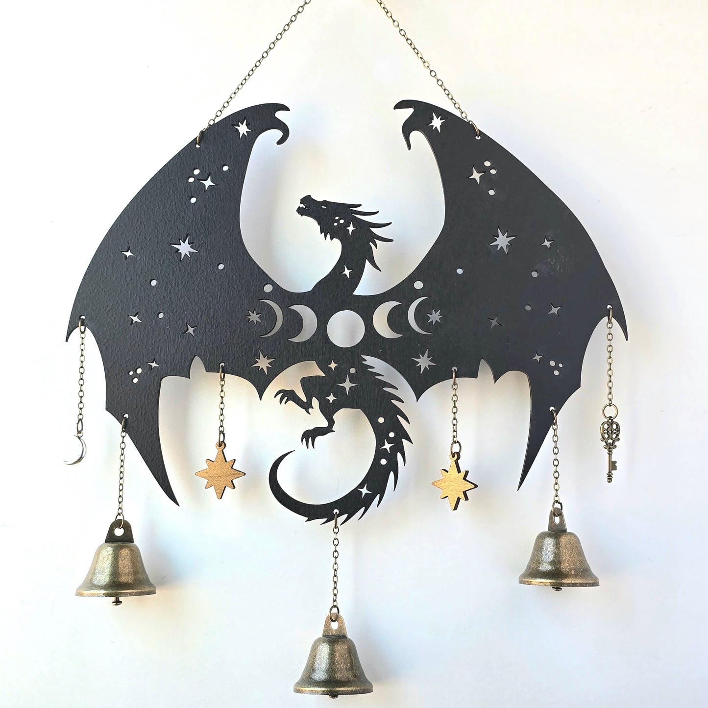 Dragon Witch Bells | wood wall decor hanging |Wood Wall art | Witchy decor | altar | hanging bells