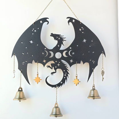 Dragon Witch Bells | wood wall decor hanging |Wood Wall art | Witchy decor | altar | hanging bells