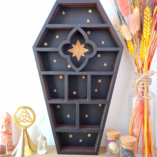 Wood Coffin Curio Shelf | Crystal Shelf | display | crystal storage | crystal shelves |