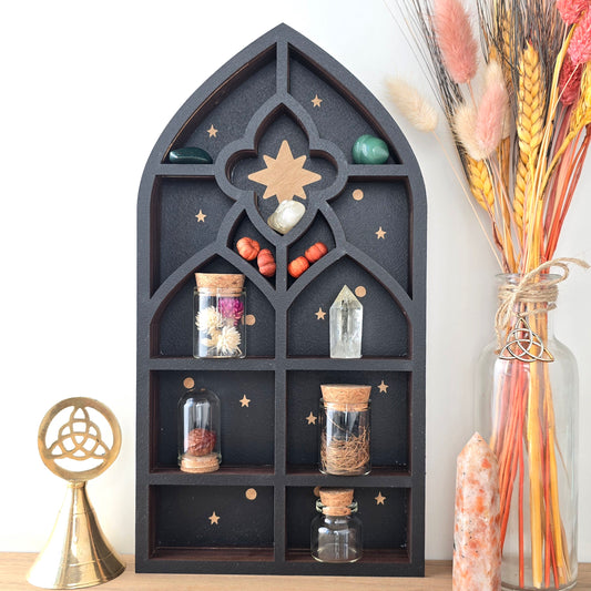 Wood Gothic Cathedral Shelf | Crystal Shelf | oddities display | crystal storage | crystal shelves